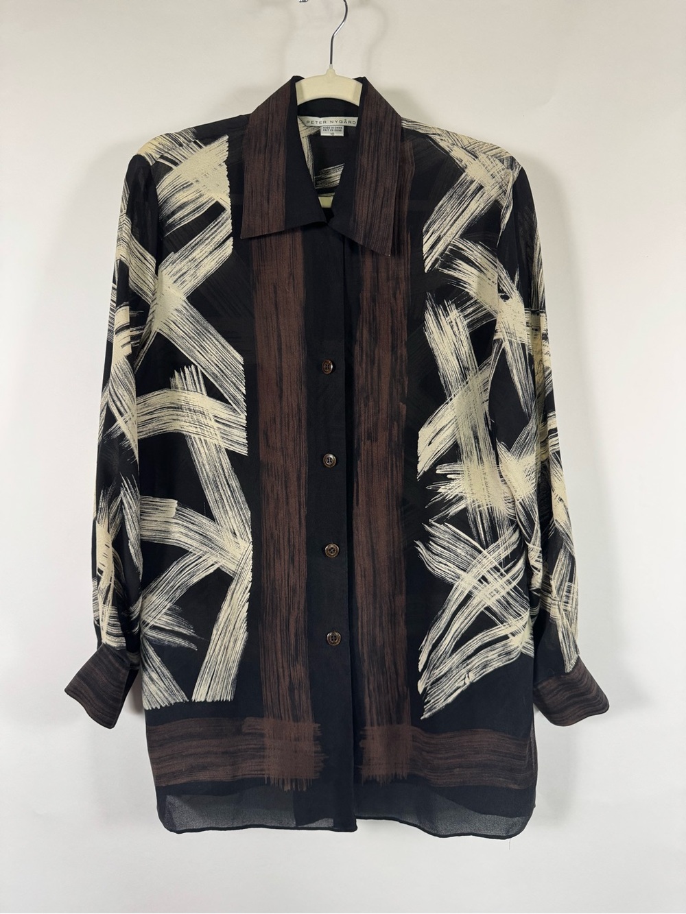 Peter Nygard 100% Silk‎ Button Down Blouse VTG Abstract Artsy Modern Minimalist